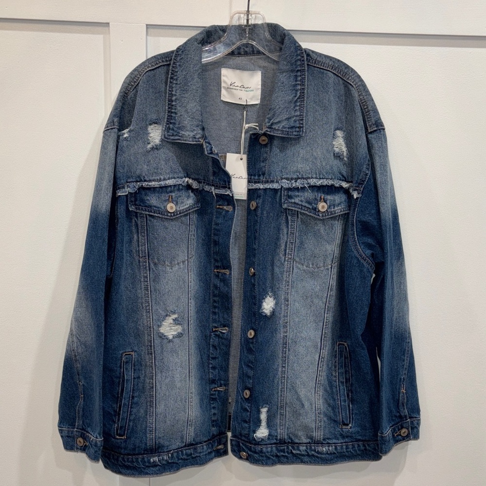 KanCan Distressed Blue Denim Jean Jacket